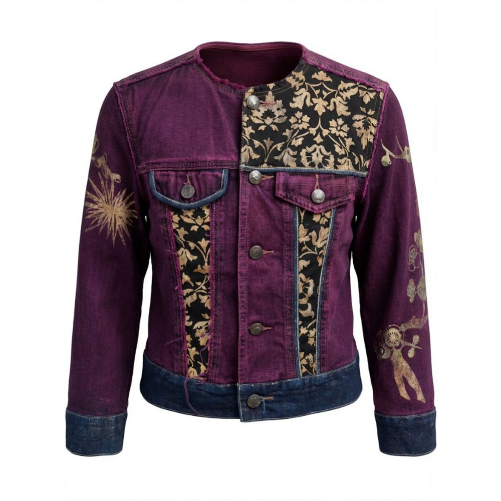 Y2K Vintage Express XS Patchwork Dyed Denim Appliqué 3/4 Sleeve Cropped Jacket